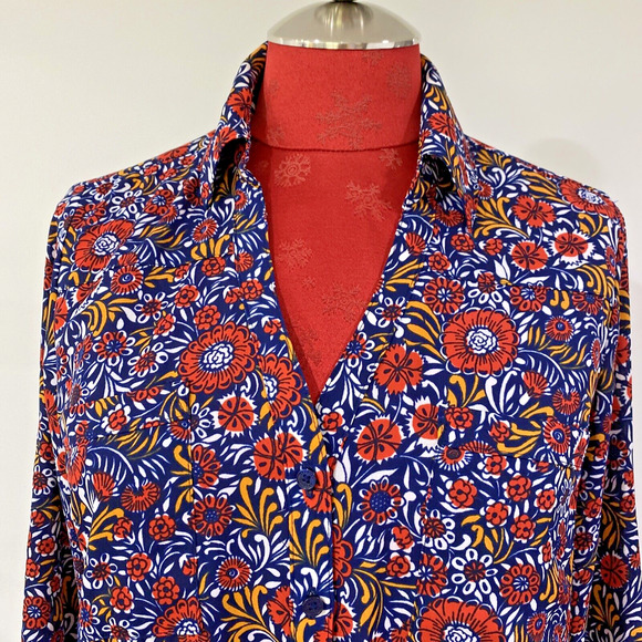 Express Portofino Shirt Size S Blouse Floral Sheer Long Sleeve Multicolor Floral - Picture 2 of 9
